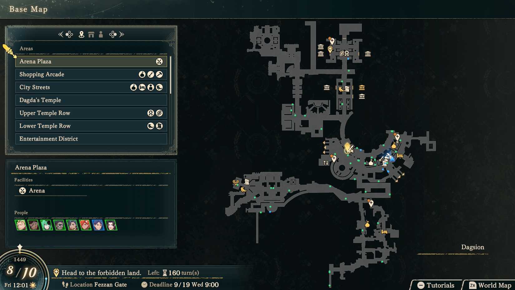 A map of Dagsion in Fire Emblem Fortune's Weave showing highlighted temples