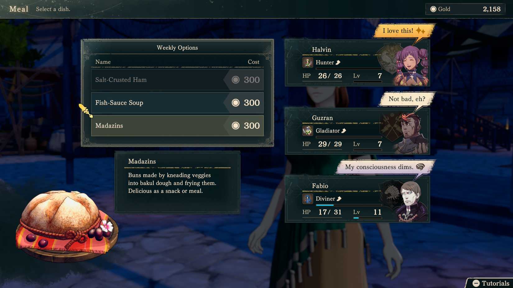 The inn's weekly selection of meals in Fire Emblem Fortune's Weave