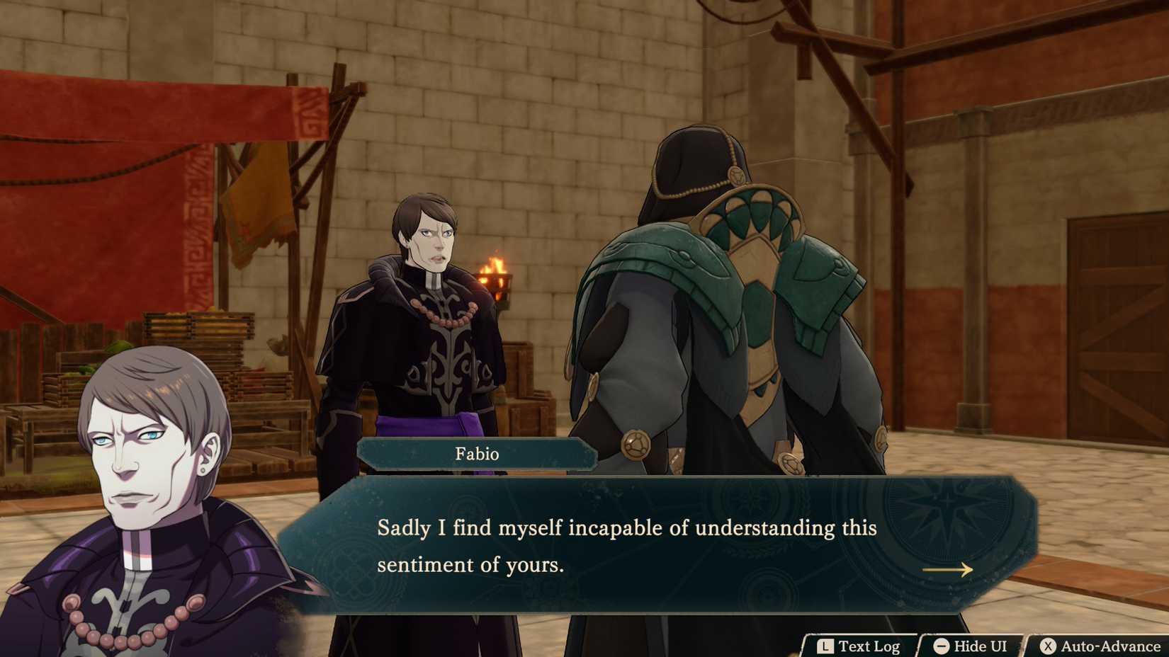 Fabio harassing another Agarthan in Fire Emblem Fortune's Weave