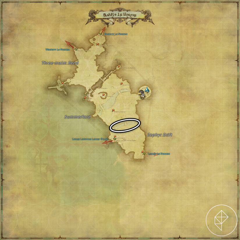 A map of Middle La Noscea in FFXIV showing where to find a Pugil