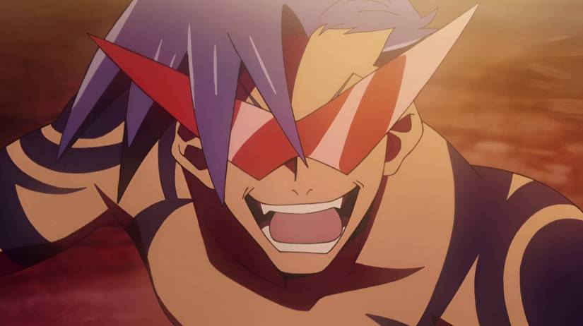 A close up of Kamina looking smug in Gurren Lagann