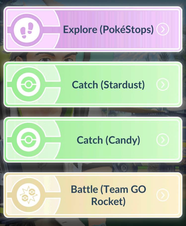 The option screen for daily research in Pokémon Go