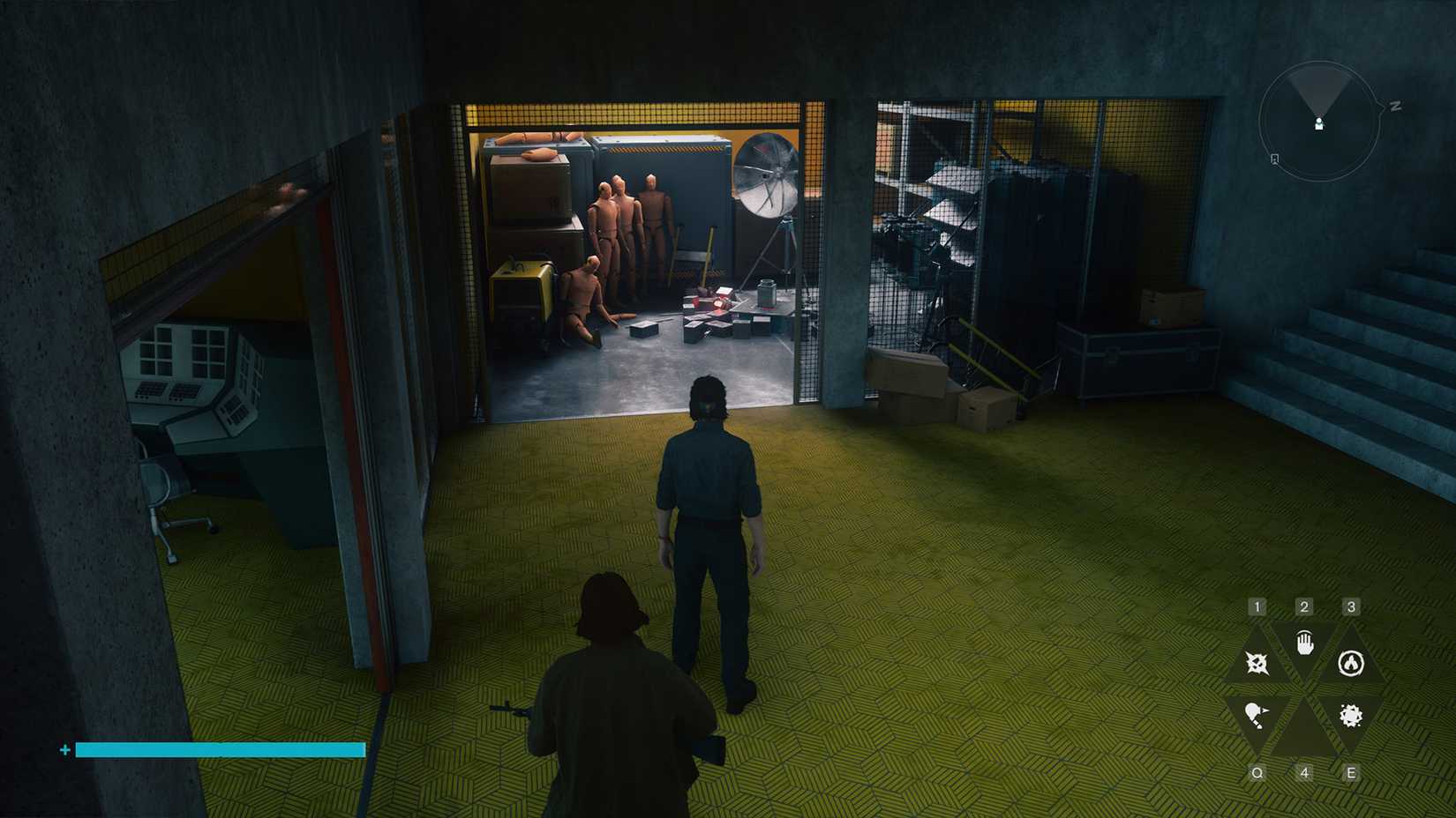Dylan standing in front of a room full of mannequins in Control Resonant.
