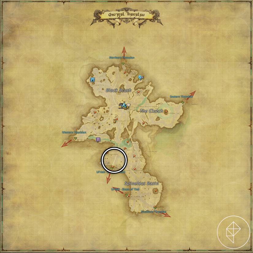 A map of Central Thanalan in FFXIV showing where to find a Wespe
