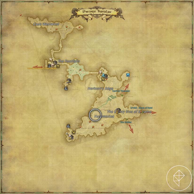 A map of Western Thanalan in FFXIV showing where to find a vulture