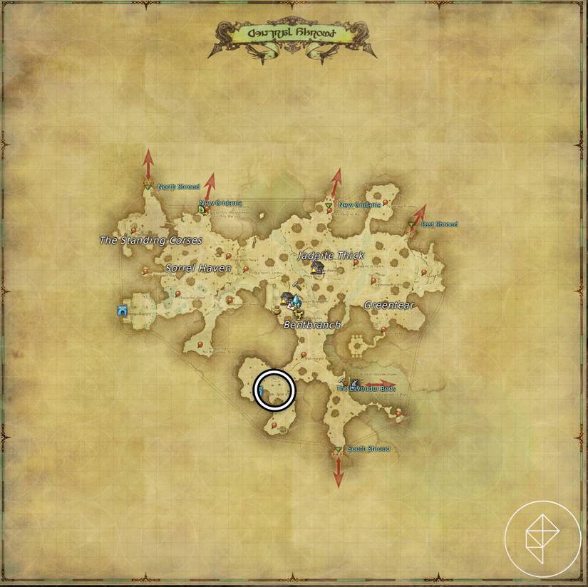 A map of Central Shroud in FFXIV showing where to find a Geshunpest