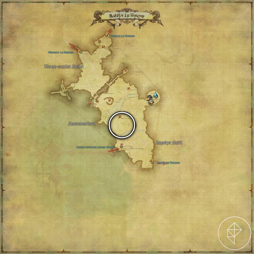 A map of Middle La Noscea in FFXIV showing where to find a Puk