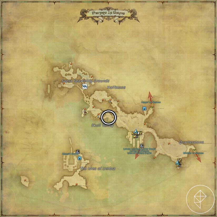 A map of Western La Noscea in FFXIV showing where to find a Mantis