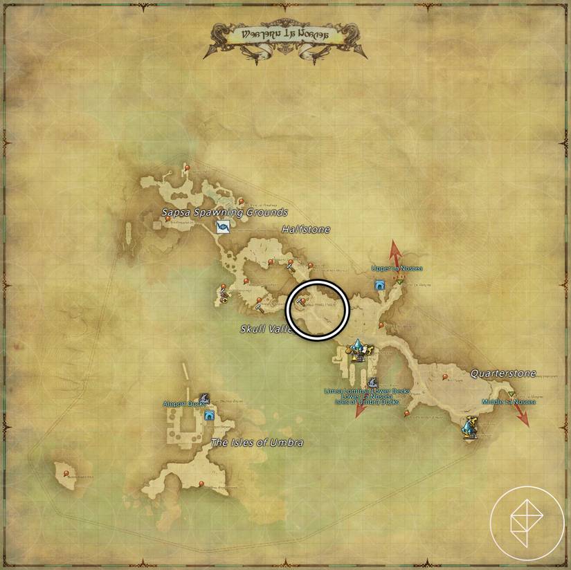 A map of Western La Noscea in FFXIV showing where to find a Ziz