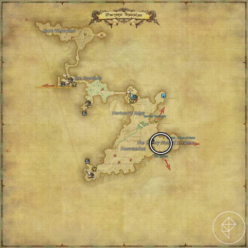 A map of Western Thanalan in FFXIV showing where to find a Cactaur