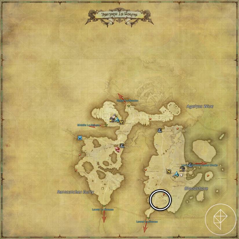 A map of Eastern La Noscea in FFXIV showing where to find a Apkallu