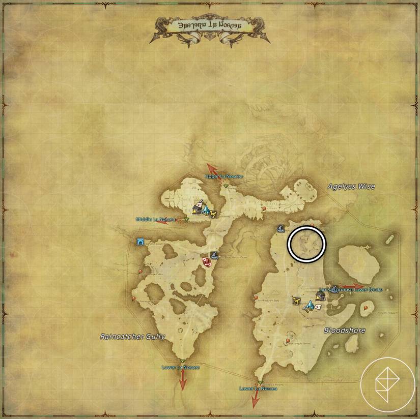 A map of Eastern La Noscea in FFXIV showing where to find a Colibri