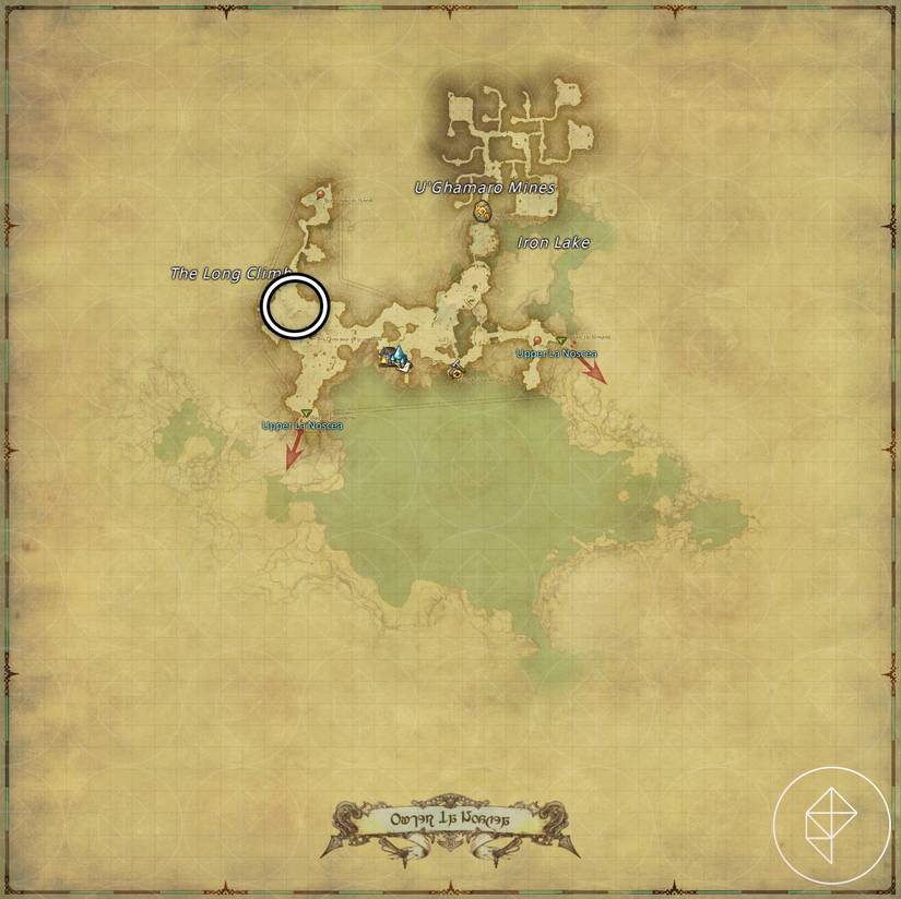 A map of Outer La Noscea in FFXIV showing where to find a Coeurl