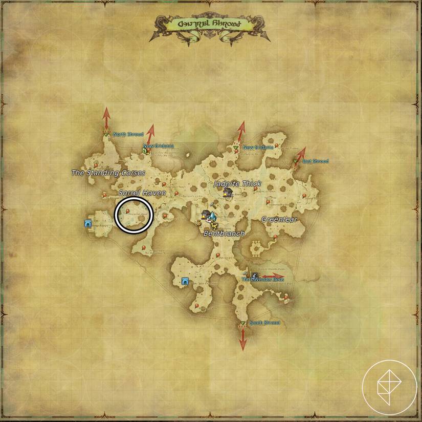 A map of Central Shroud in FFXIV showing where to find a Morbol
