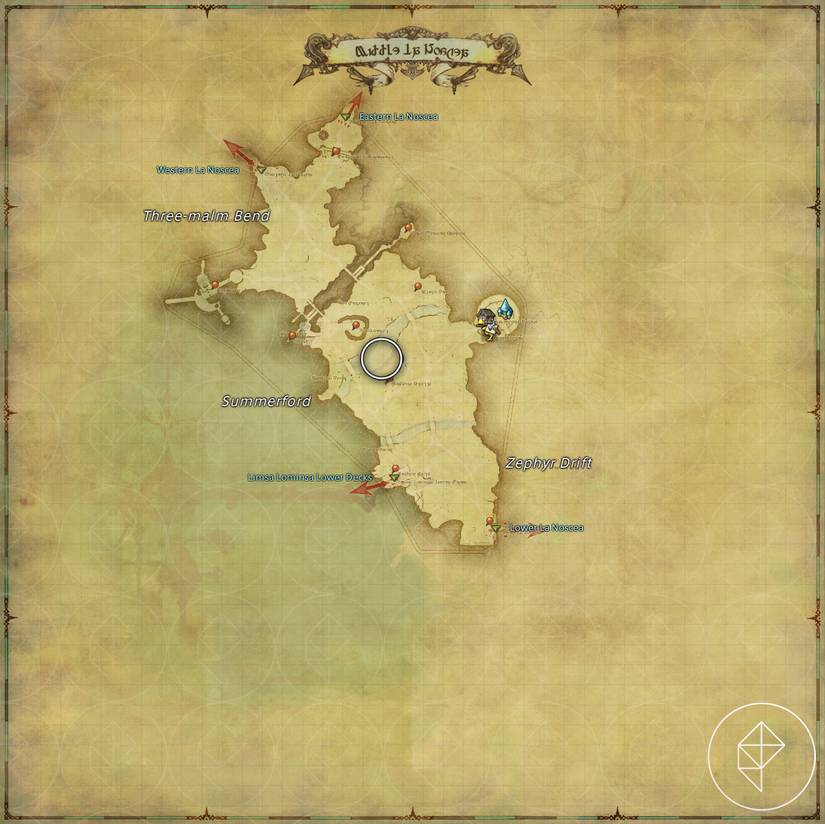A map of Middle La Noscea in FFXIV showing where to find a Ghost