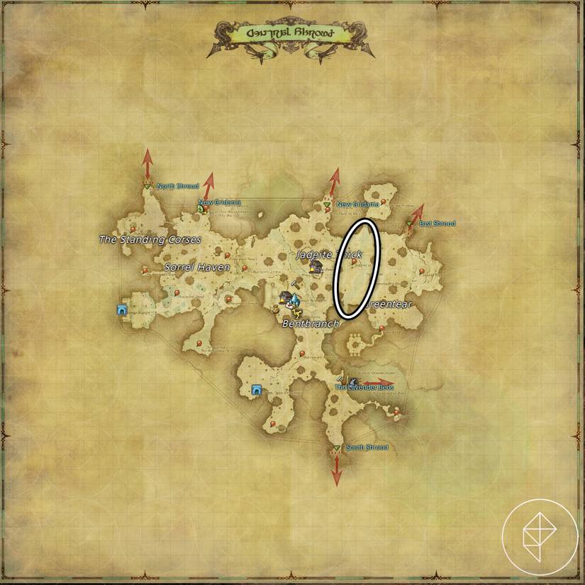 A map of Central Shroud in FFXIV showing where to find a Salamander