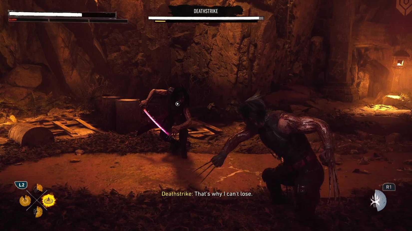 Logan fighting Deathstrike in Marvel's Wolverine.