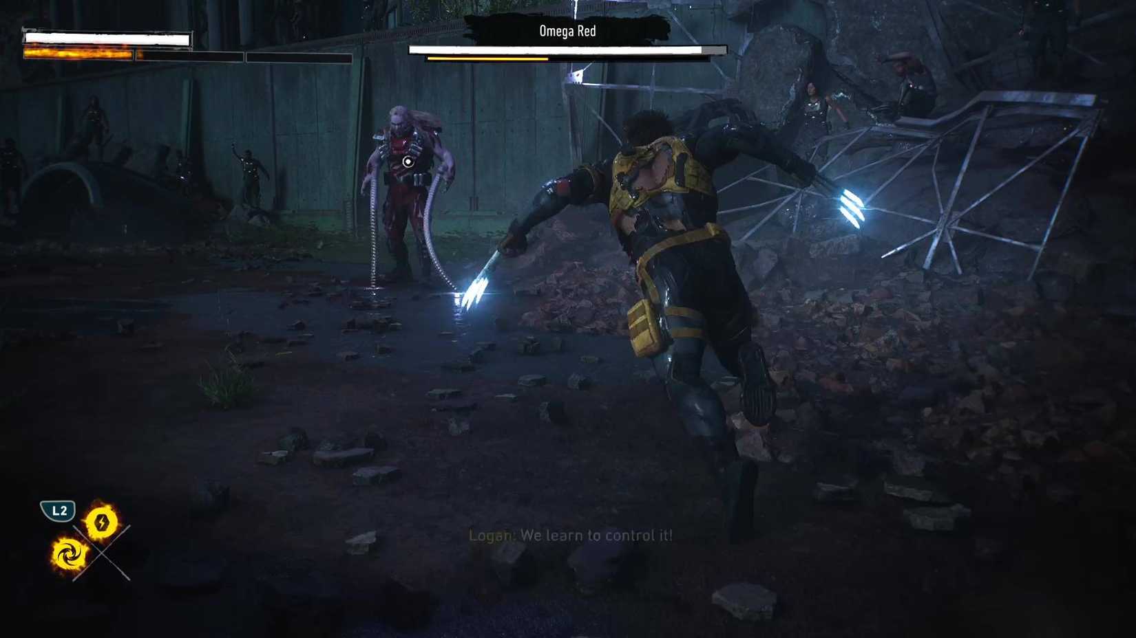 Logan fighting Omega Red in Marvel's Wolverine.