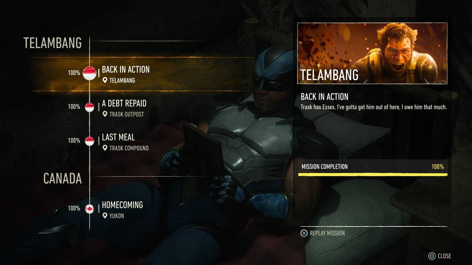 The mission select screen in Marvel's Wolverine.