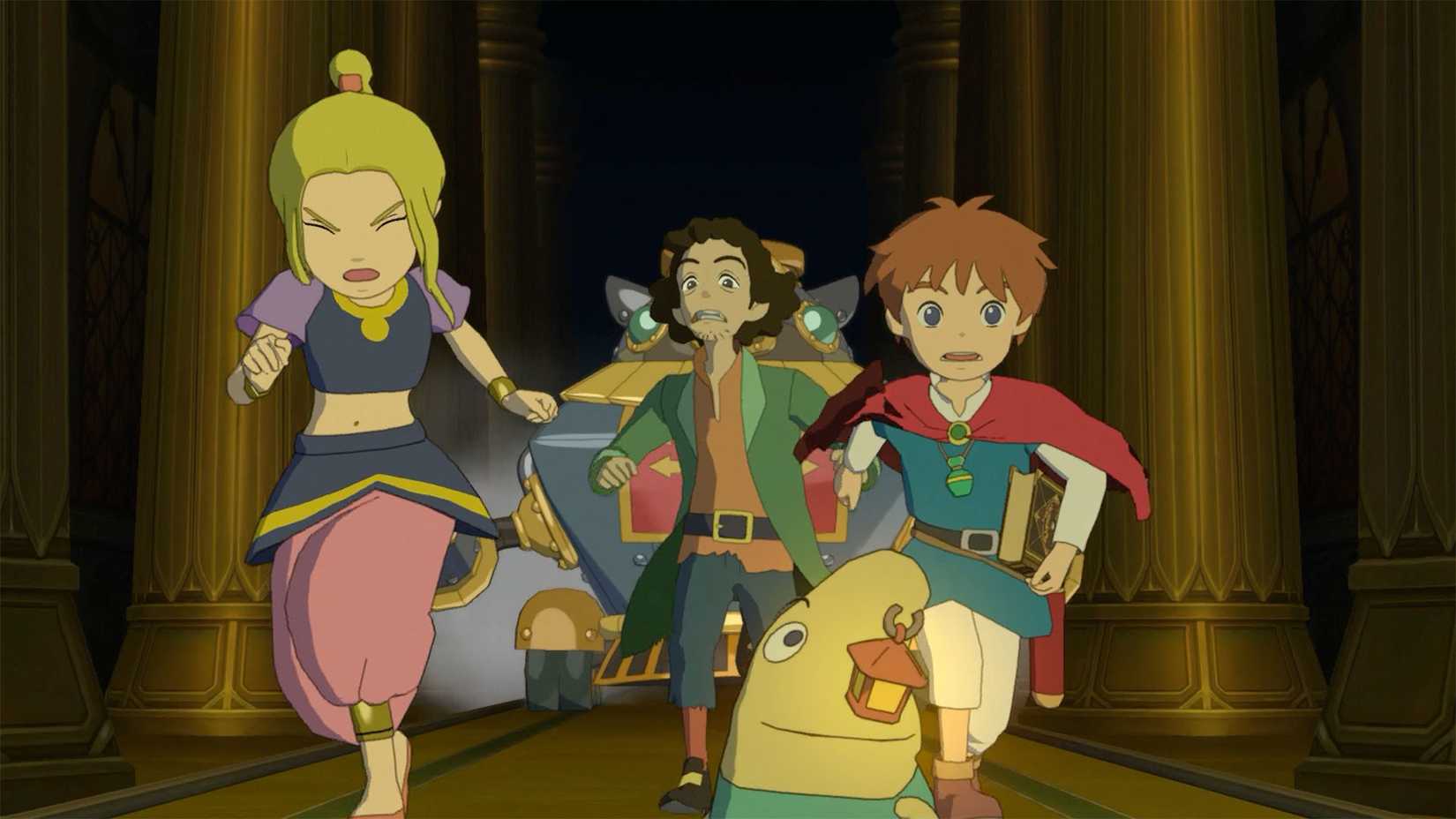 Studio Ghibli style characters run toward the screen