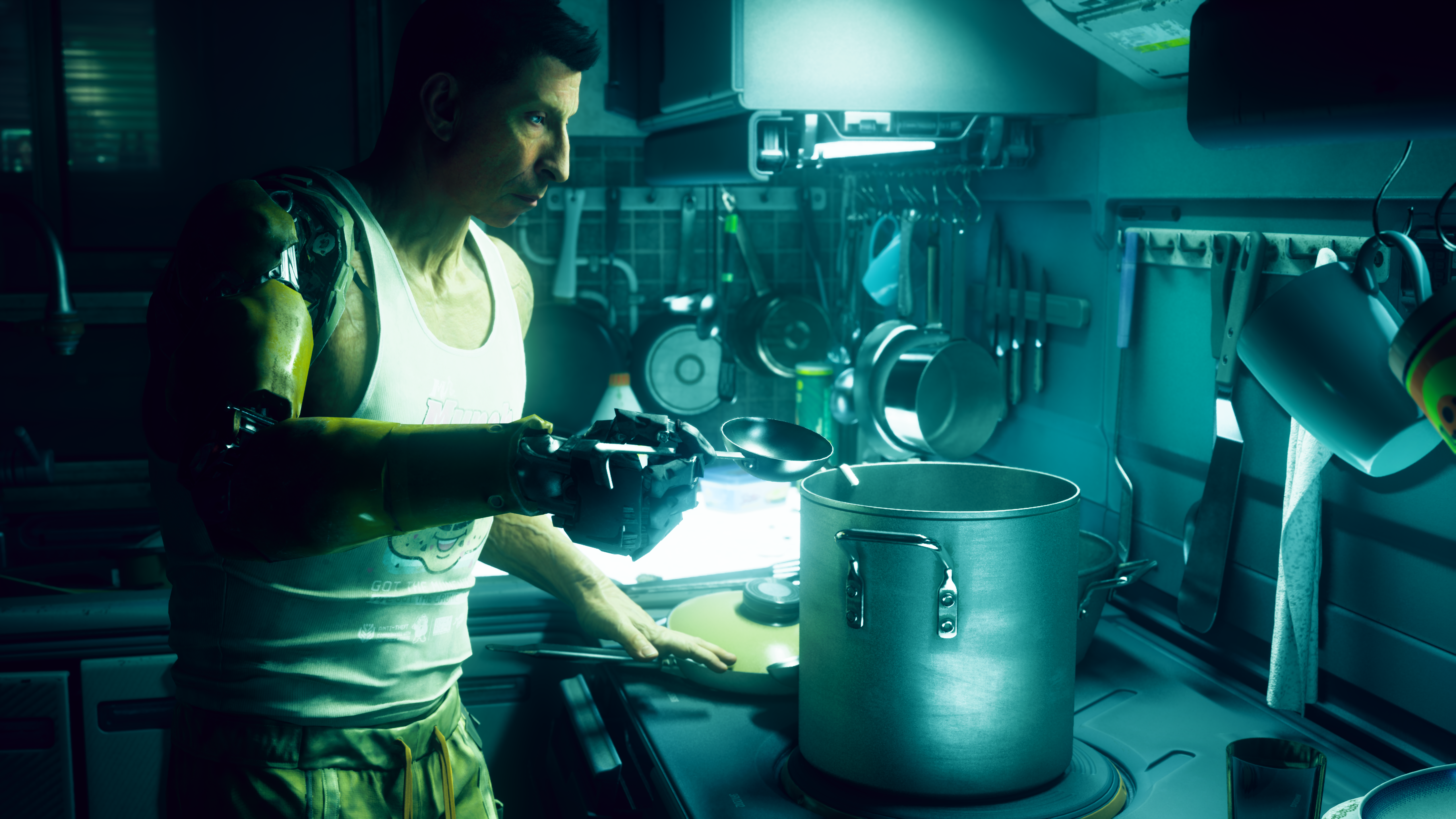 A man cooks dinner in No Law