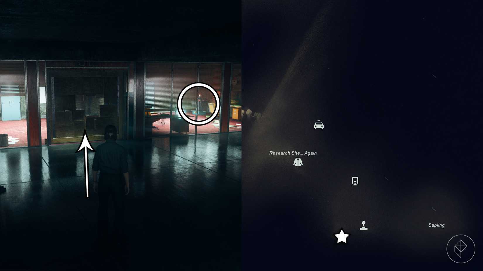 Dylan standing in front of a dark lit room in the Underpass in Control Resonant.