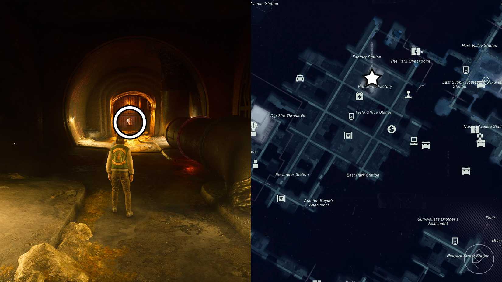 Dylan standing in a sewer tunnel with a health upgrade point locked behind a wall in Control Resonant.
