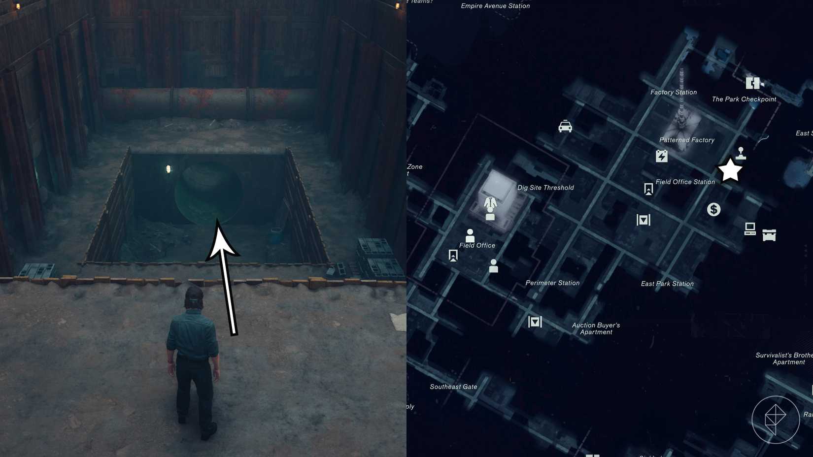 Dylan standing at a sewer entrance in the Central zone in Control Resonant.