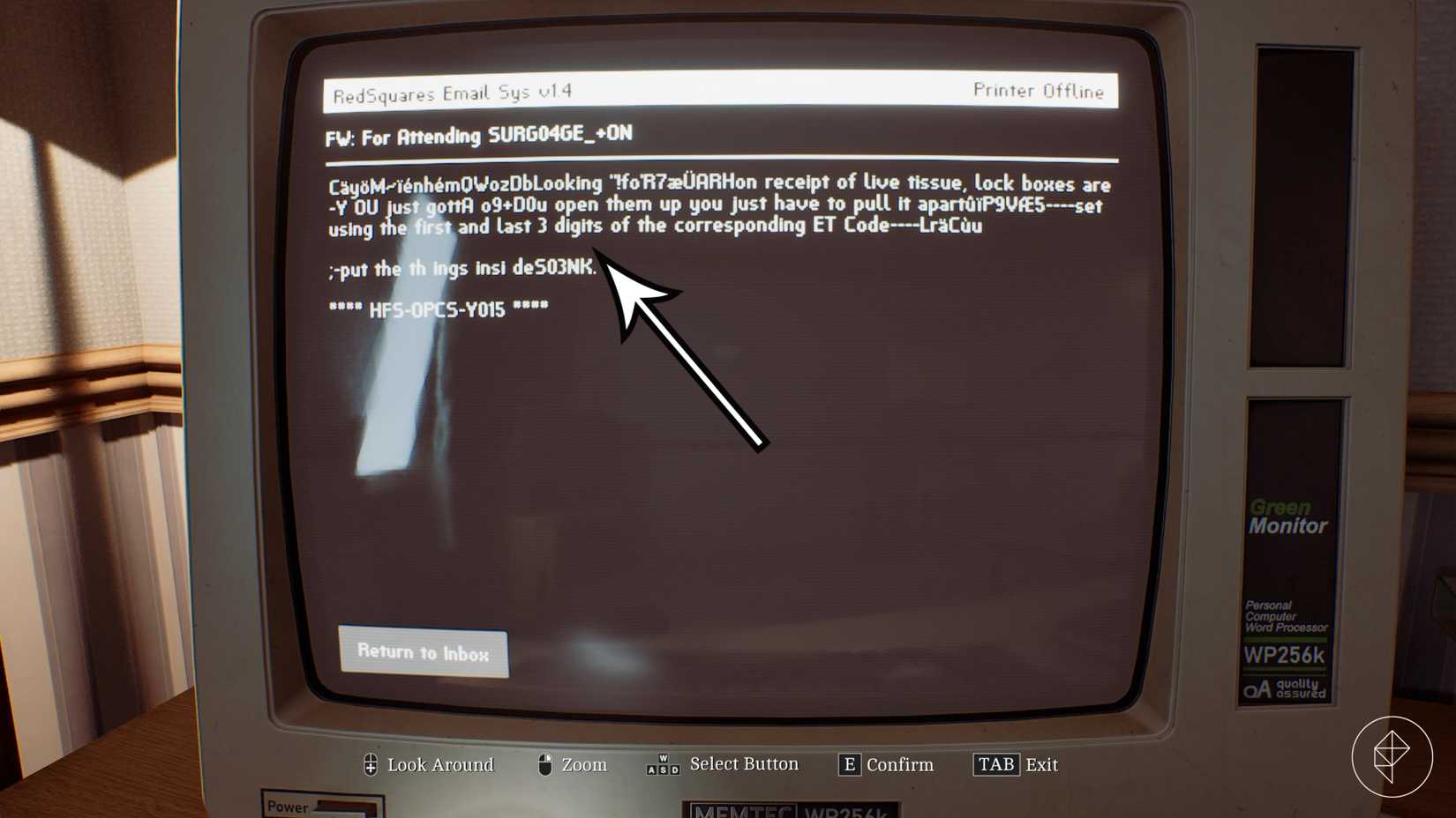 The email with the human organ box code hint in Silent Hill: Townfall.