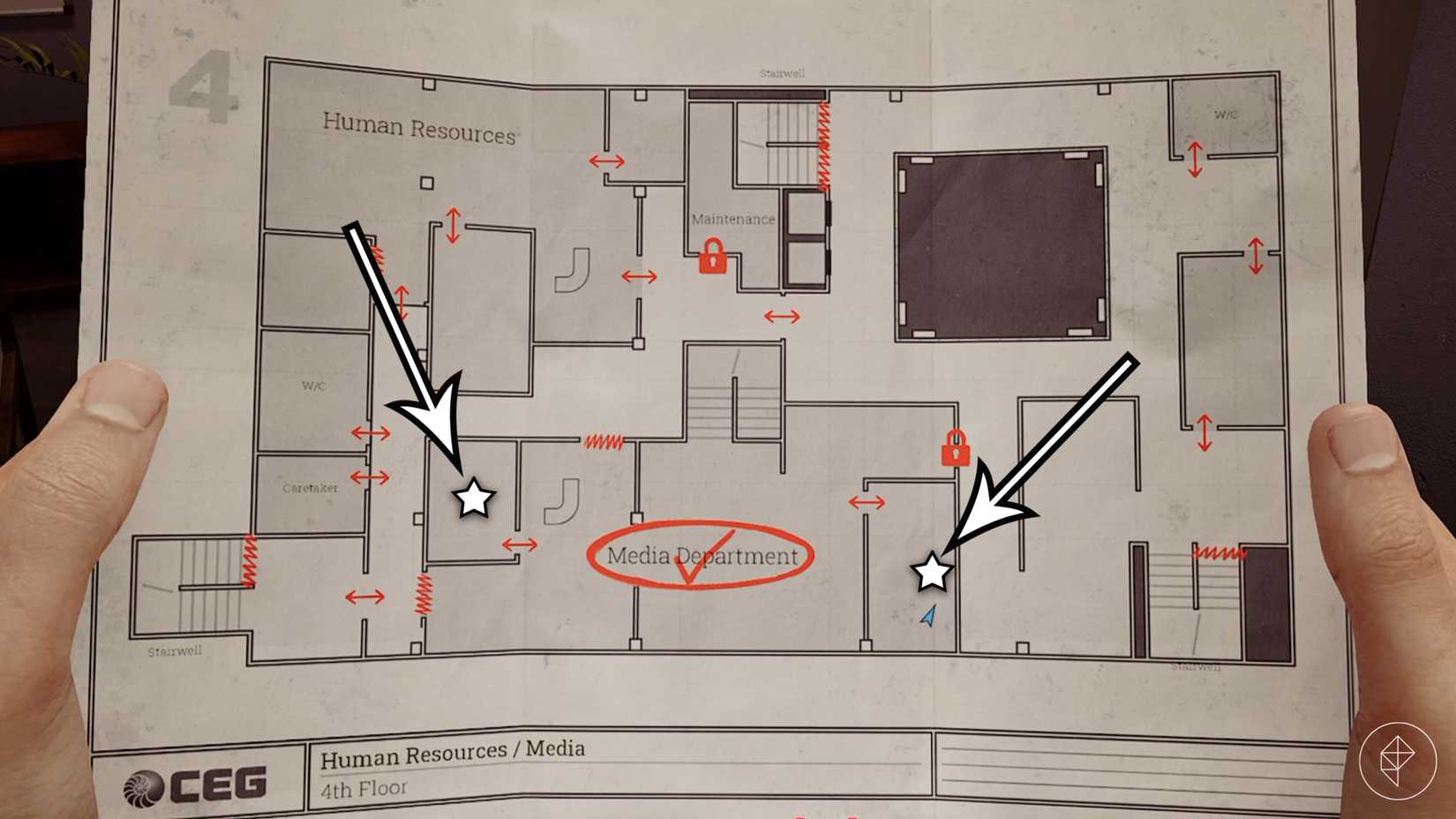 The locations of the projector lens and locker key during the projector puzzle in Silent Hill: Townfall.
