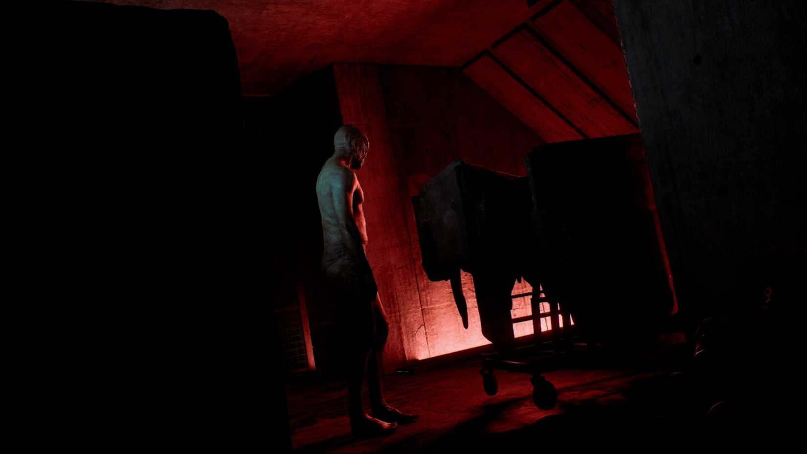 A monster standing in a concrete hallway.