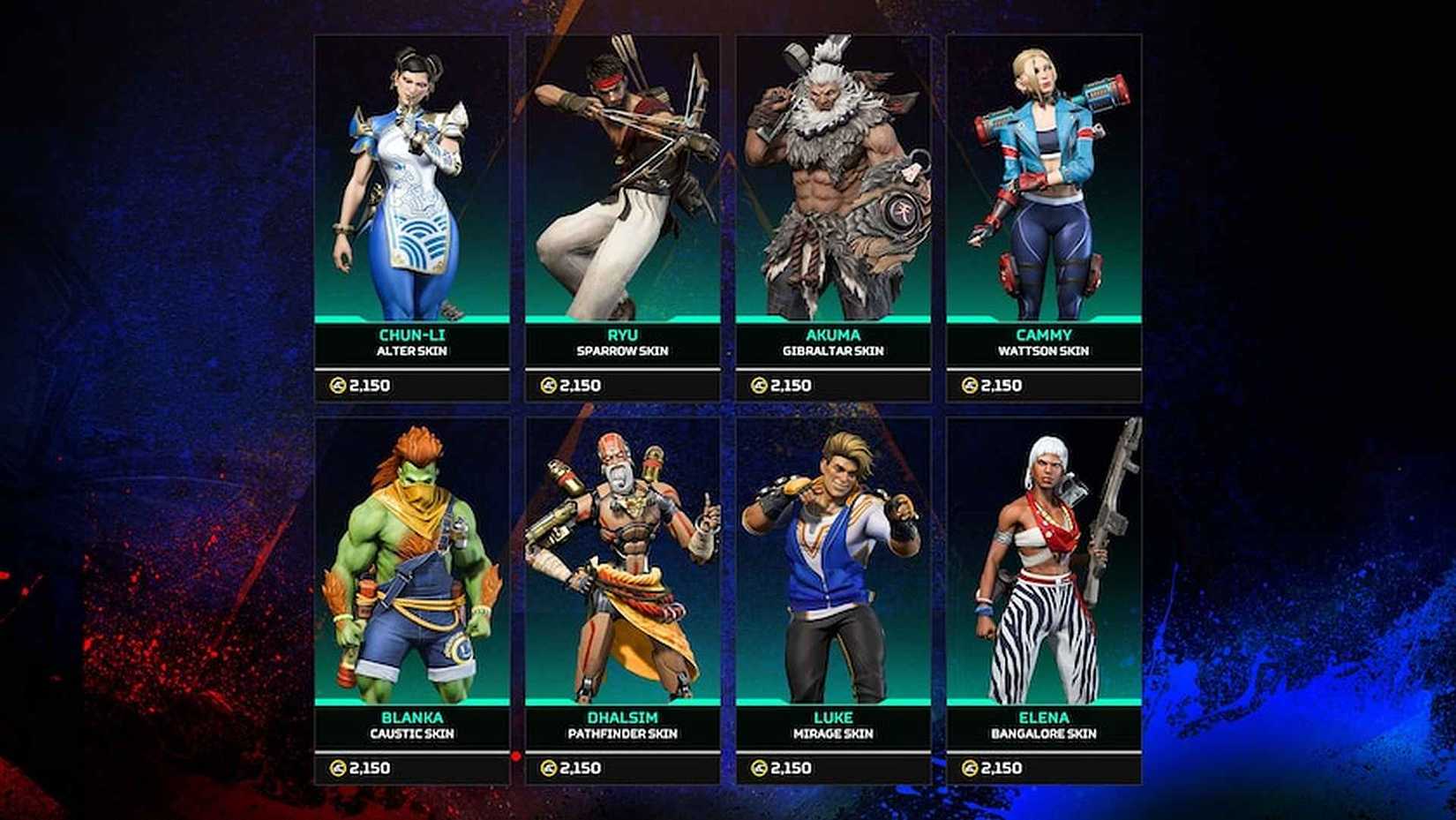 Street Fighter vs Apex Legends crossover skins