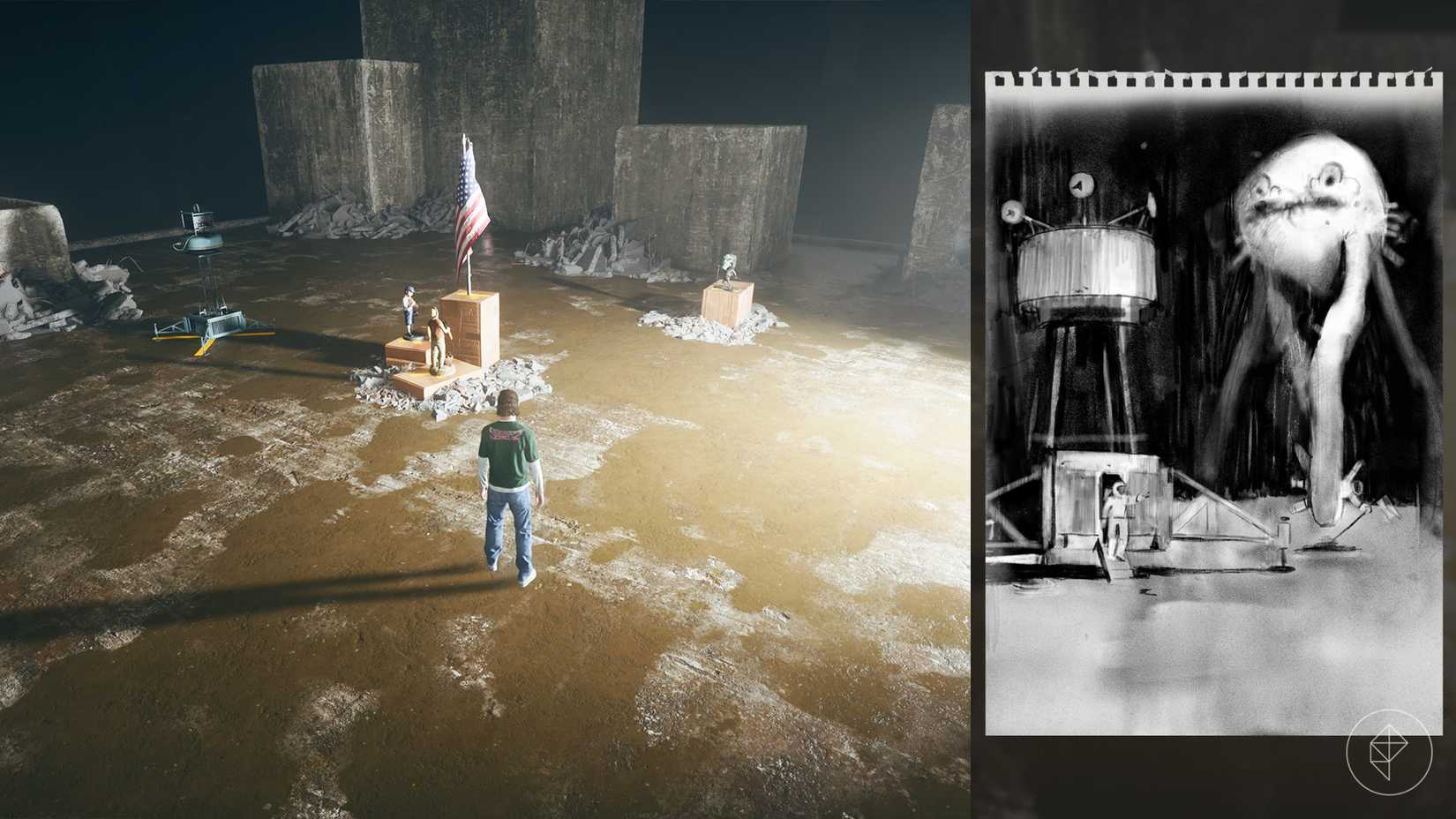 Dylan looking at his Space Adventure diorama that he created in Control Resonant.