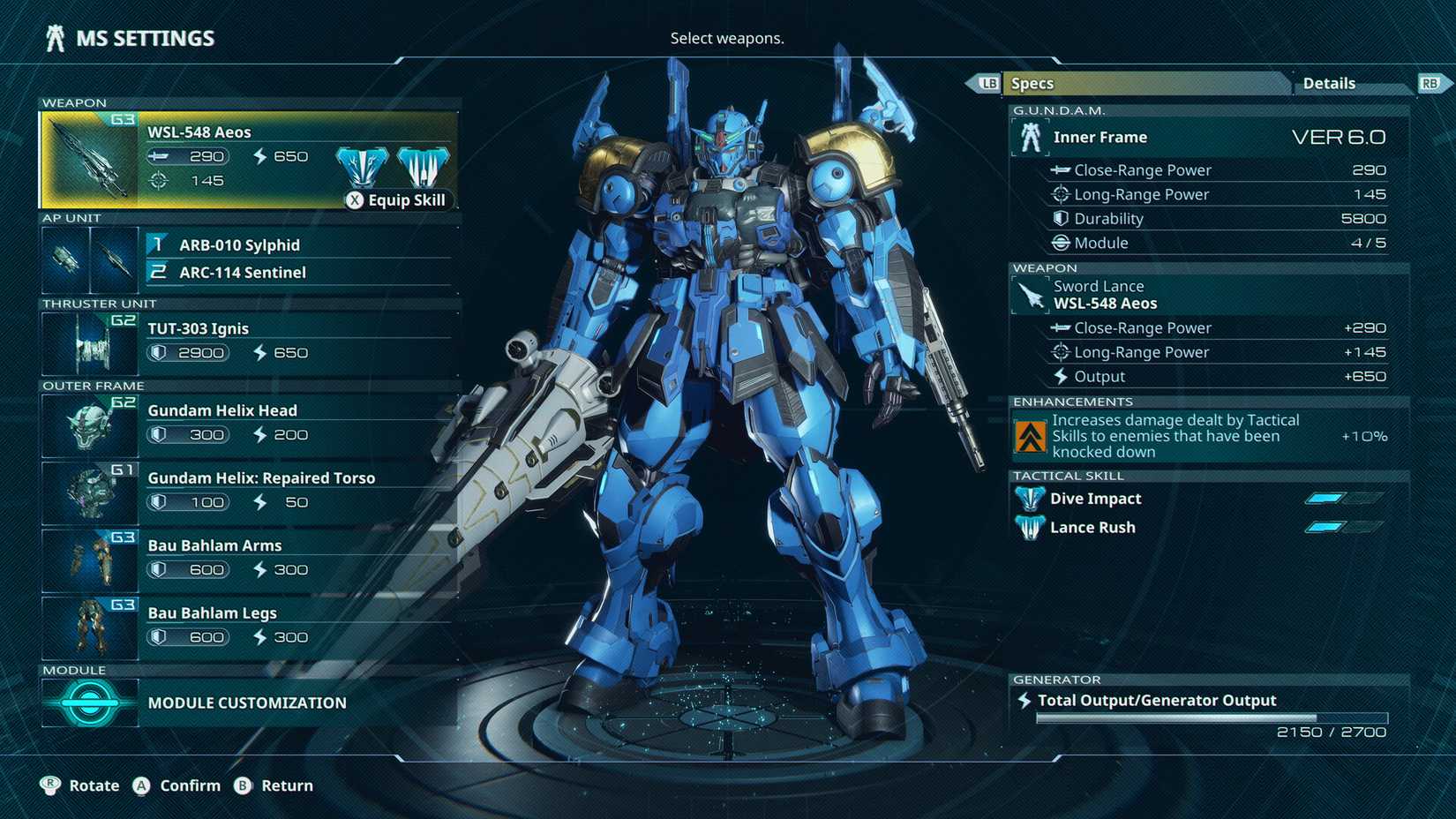Gundam Rogue Orbit customization screen