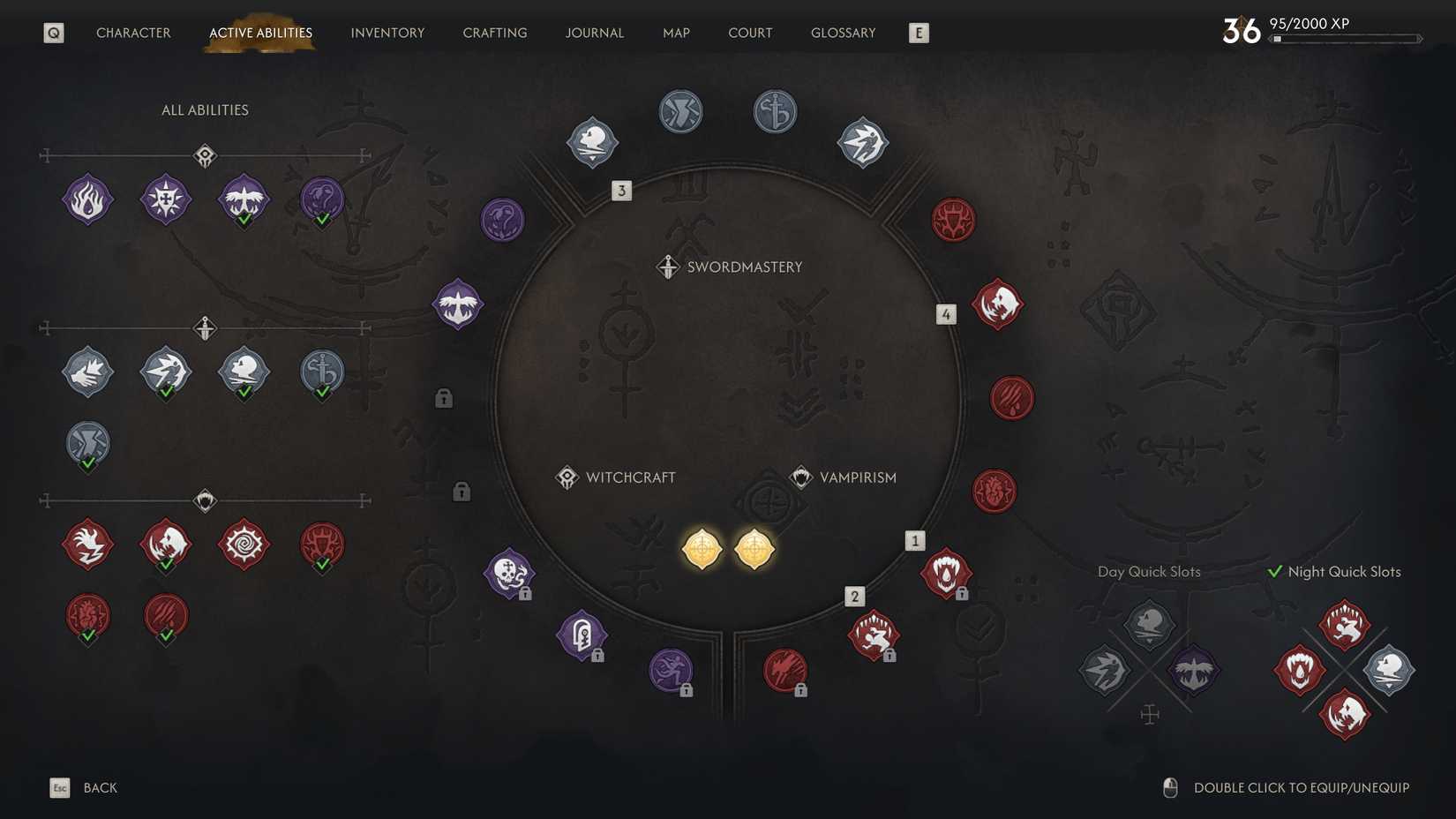 An active ability wheel in The Blood of Dawnwalker.