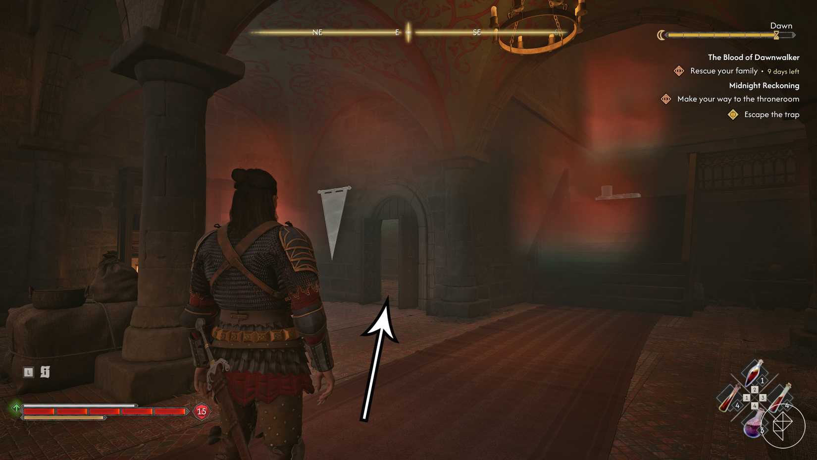 The first door to escape the trap in the 'Midnight Reckoning' quest in The Blood of Dawnwalker.