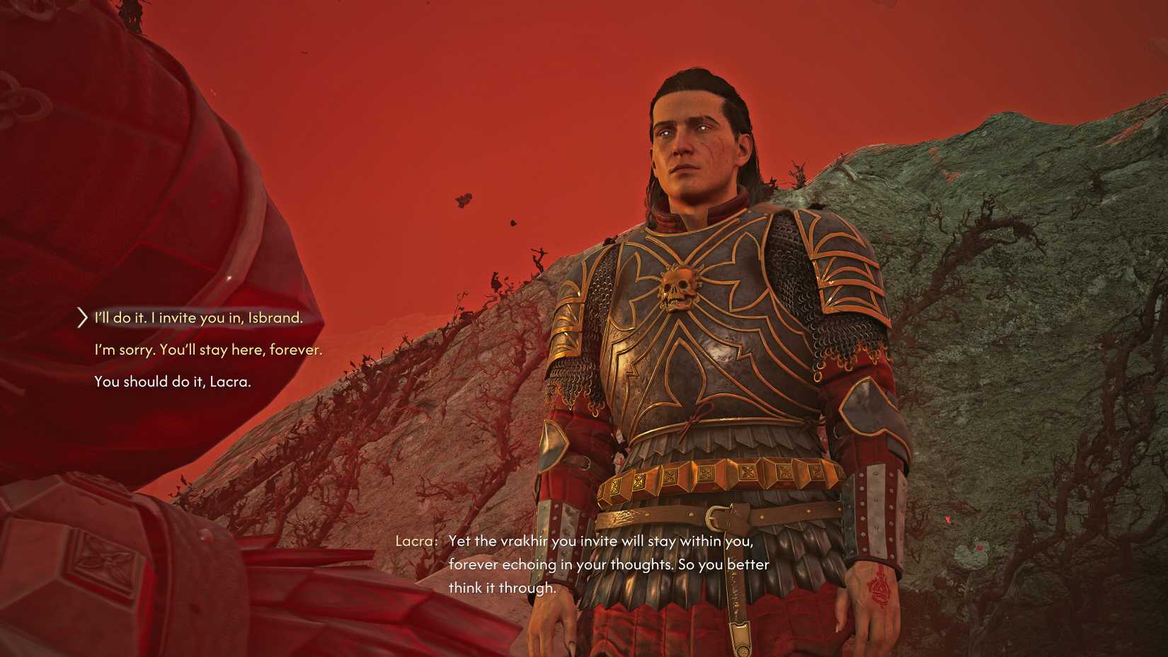Coen decides whether to invite Isbrand in during the "Our Rotten Roots" quest in The Blood of Dawnwalker.