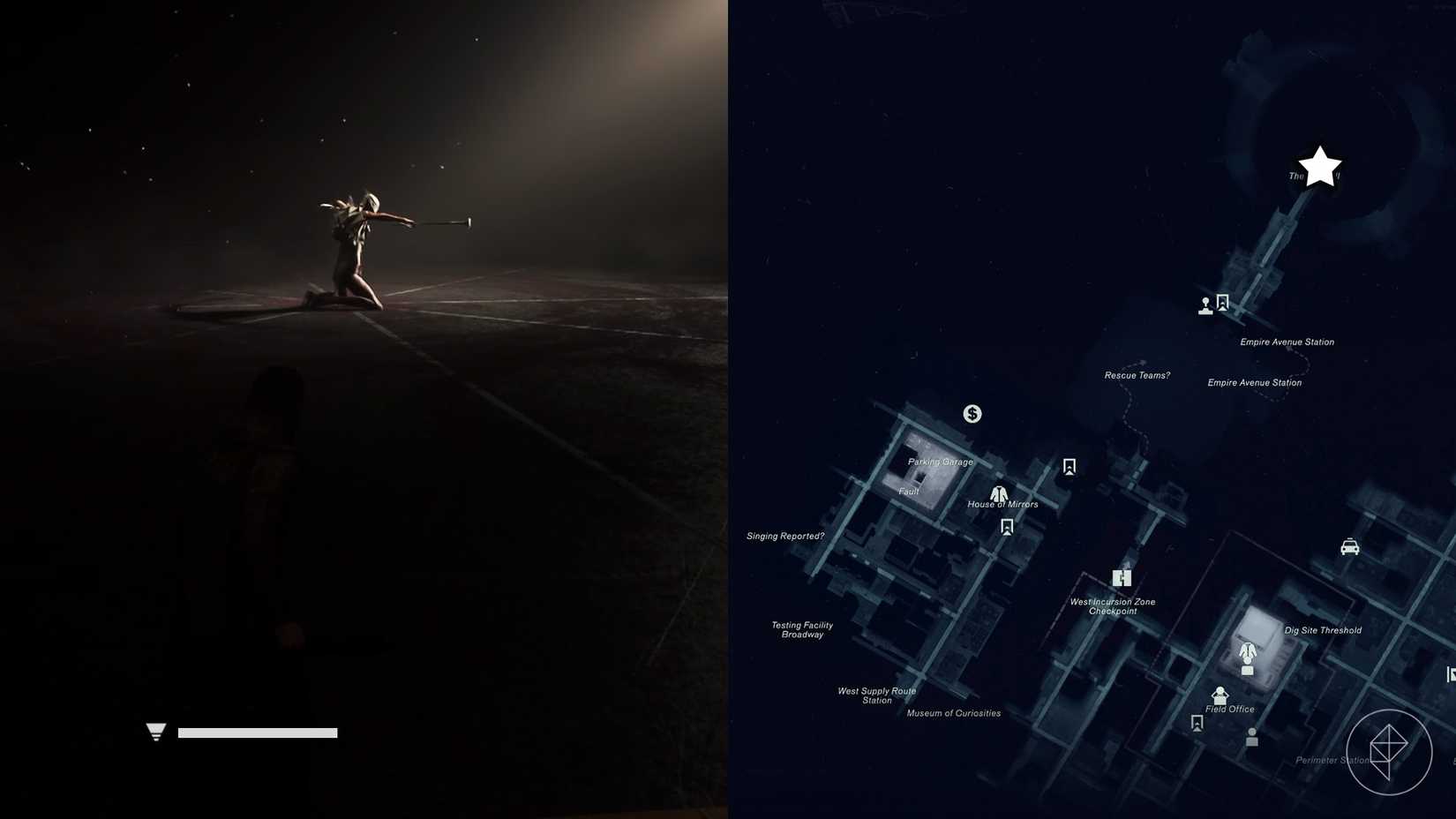 The Dancer resonant boss kneeling on the floor in a spotlight in Control Resonant.