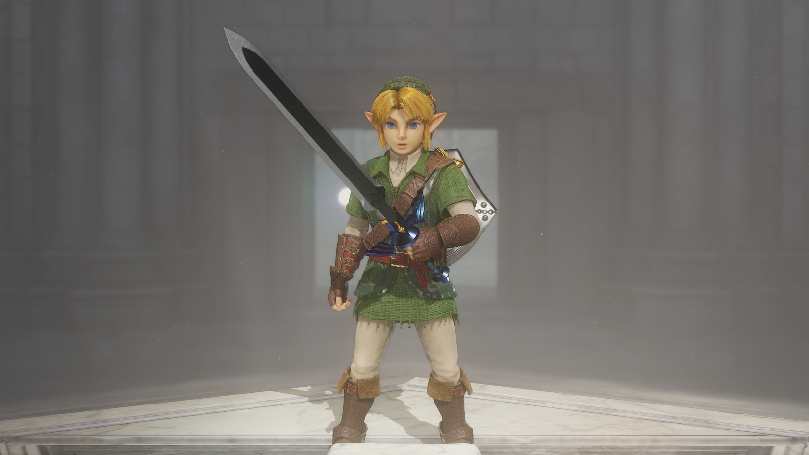 Link holds the Master Sword in The Legend of Zelda: Ocarina of Time.