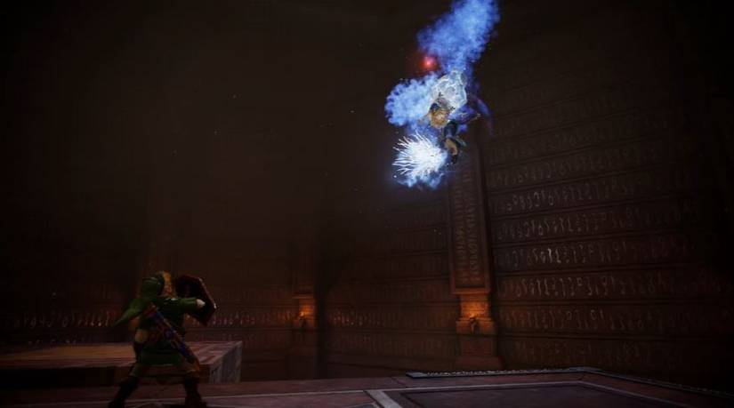 Link fights Twinrova in The Legend of Zelda: Ocarina of Time.