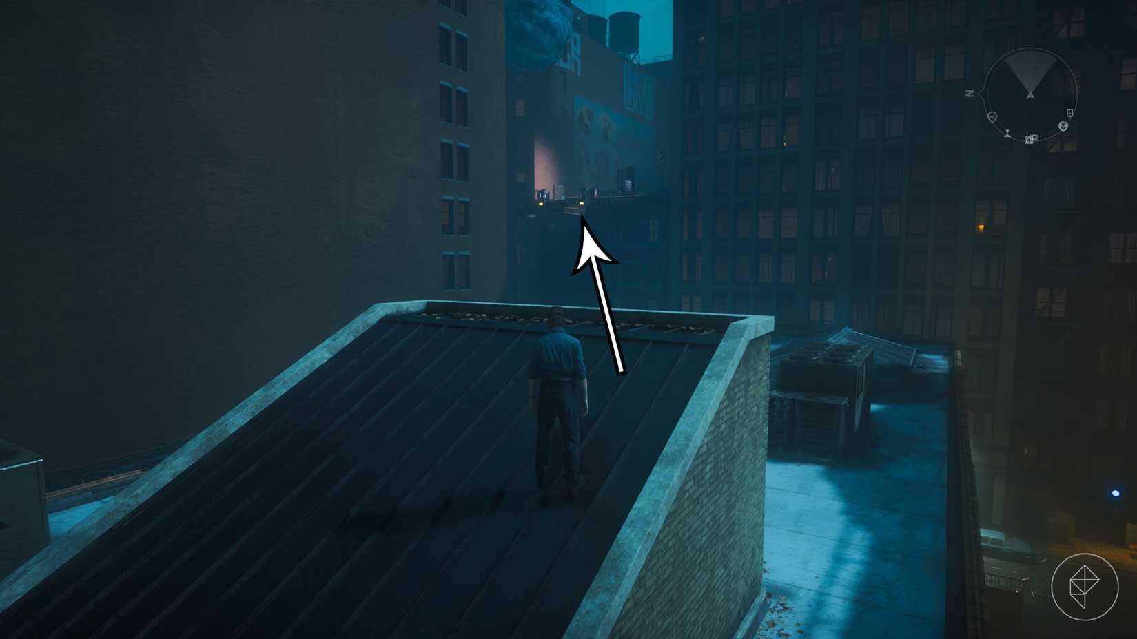 Dylan standing on a ramp on a roof in Control Resonant.