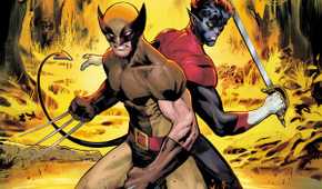 Wolverine and Nightcrawler stand back-to-back against an off-page threat
