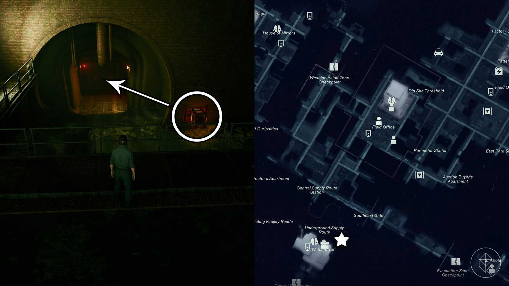 Dylan standing in front of a locked door underground in Control Resonant.