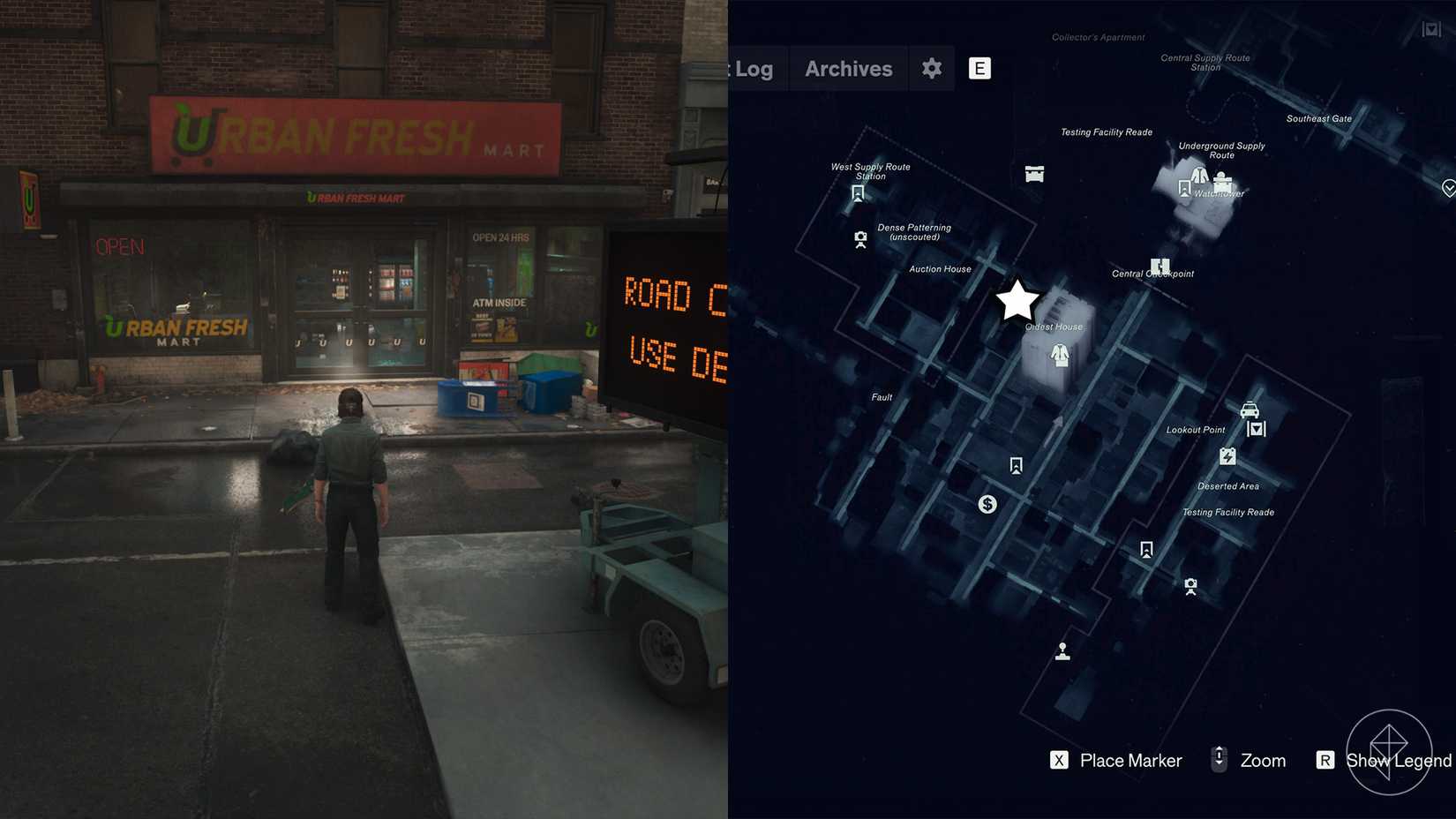 Dylan standing in front of an Urban Fresh Mart in Control Resonant.