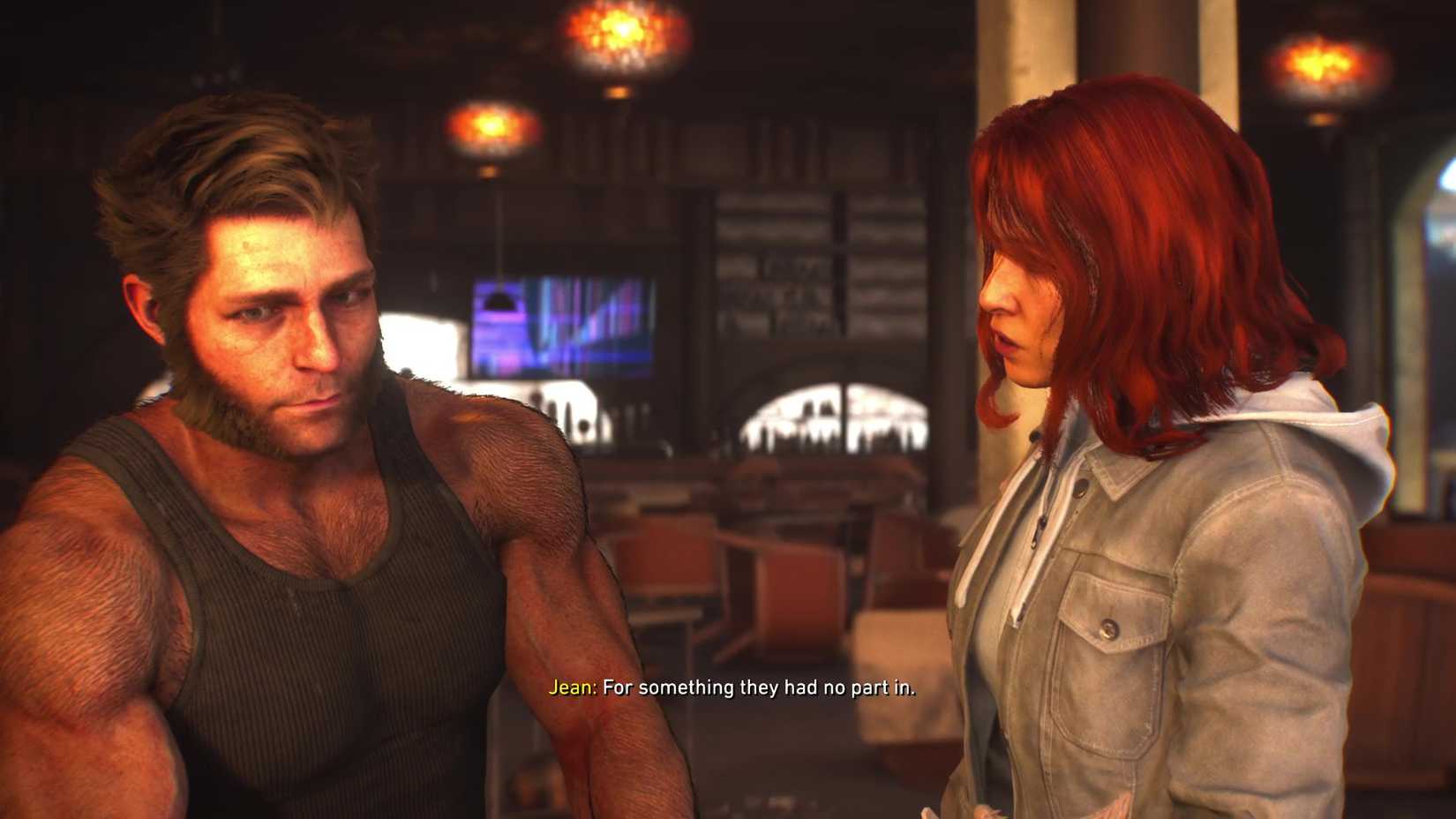 Logan and Jean Grey talking during the Marvel's Wolverine ending.