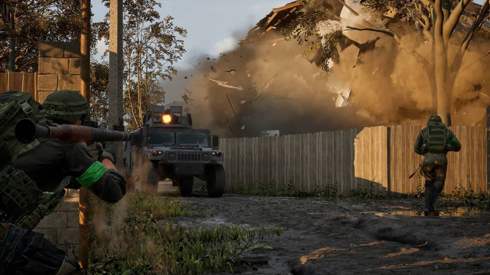 A soldier in Wardogs aiming an RPG at a Humvee coming down the street.