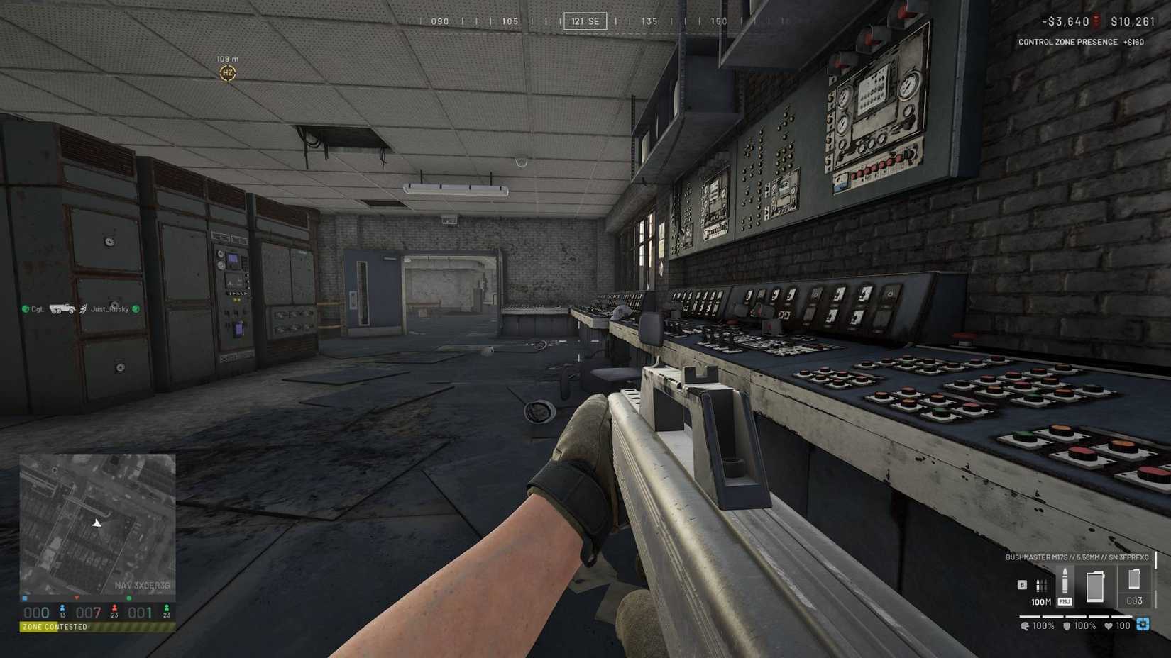 The player in Wardogs sitting in the corner of a room.