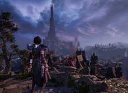 Kaatri standing at the top of a staircase in Warlock.
