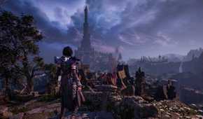 Kaatri standing at the top of a staircase in Warlock.