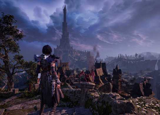 Kaatri standing at the top of a staircase in Warlock.